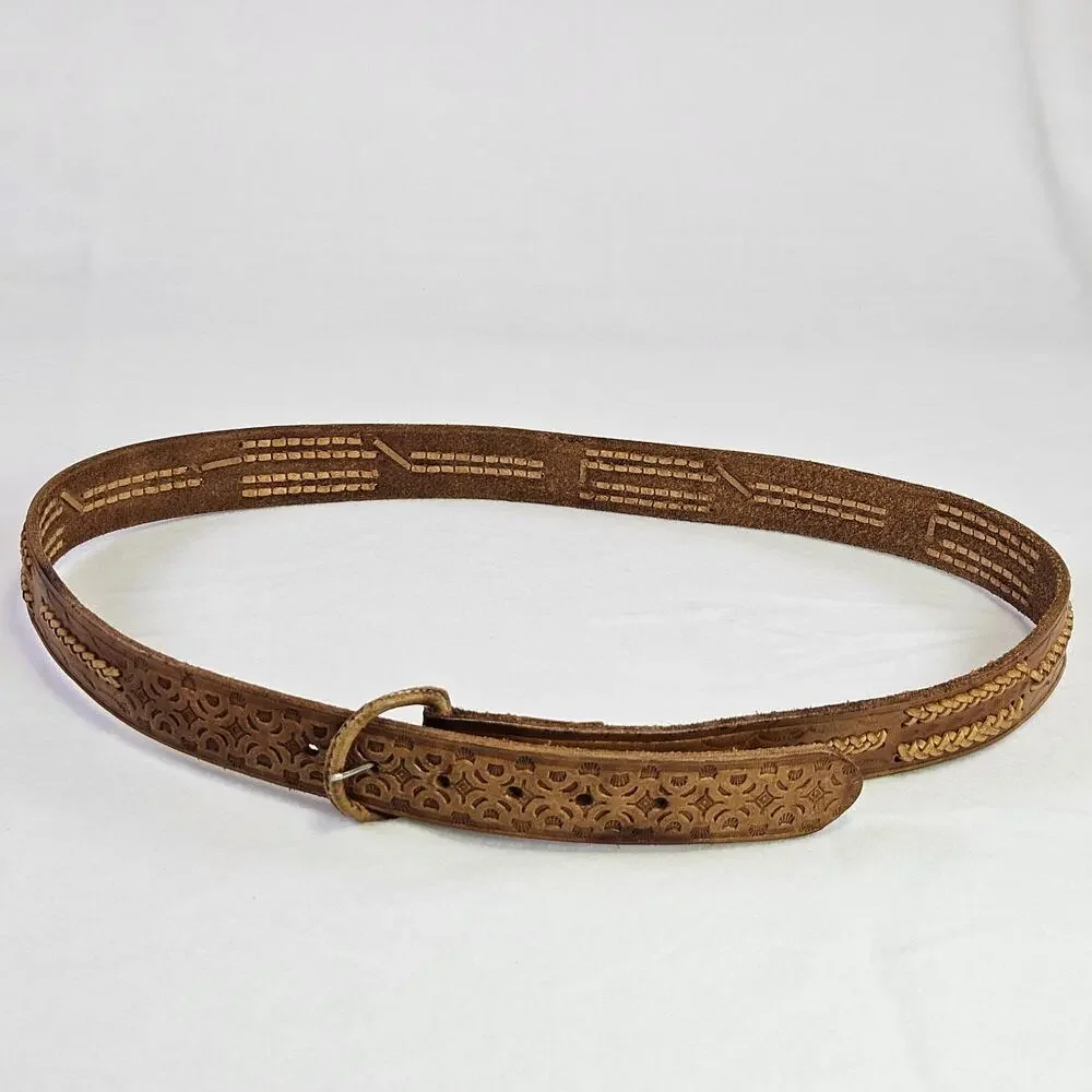 Vintage Tooled Leather Western Belt Mens 42 Boho Southwestern Removable Buckle